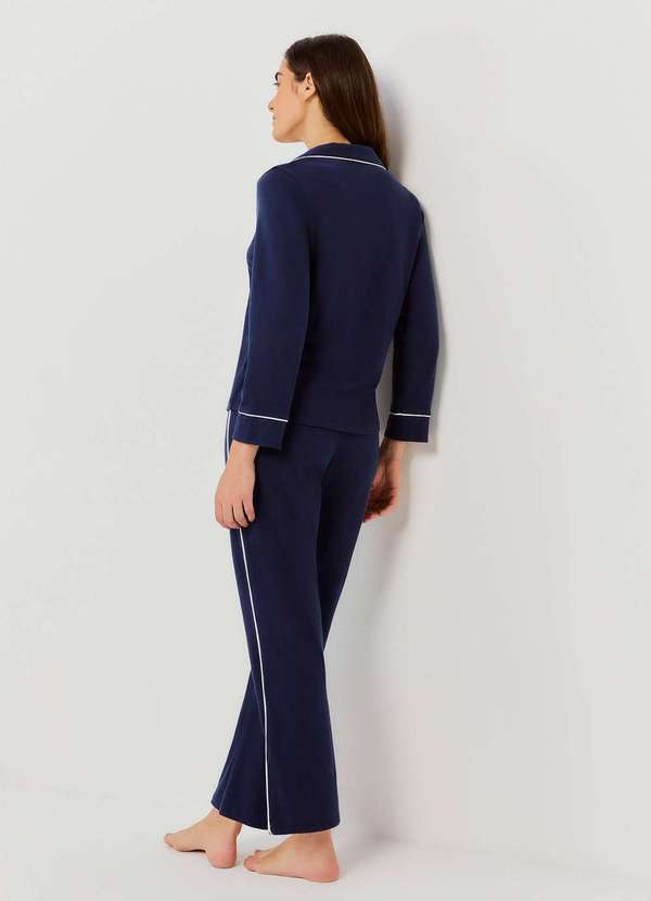 Hering - Pijama Longo Feminino com Botoes Azul 3