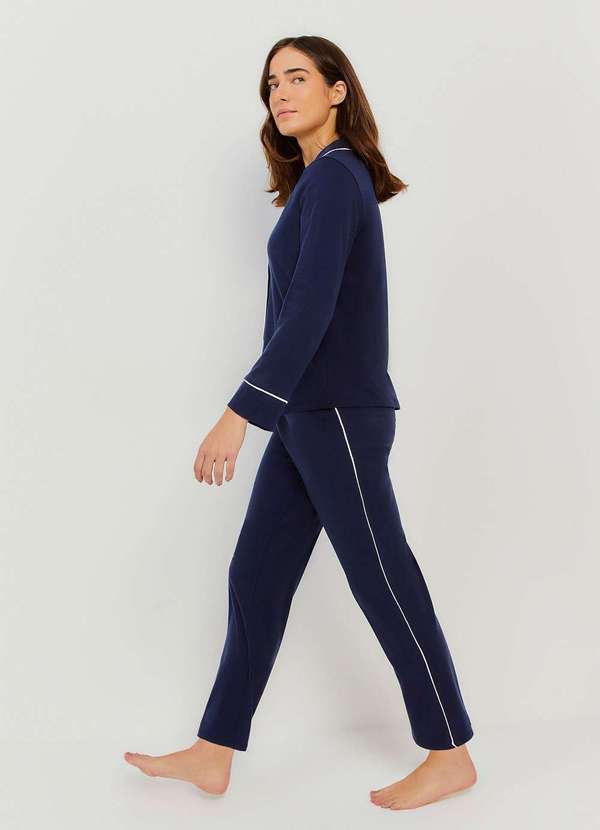 Hering - Pijama Longo Feminino com Botoes Azul 4