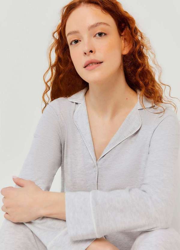 Hering - Pijama Longo Feminino com Botoes Cinza 2