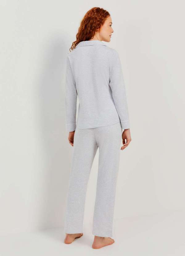 Hering - Pijama Longo Feminino com Botoes Cinza 3