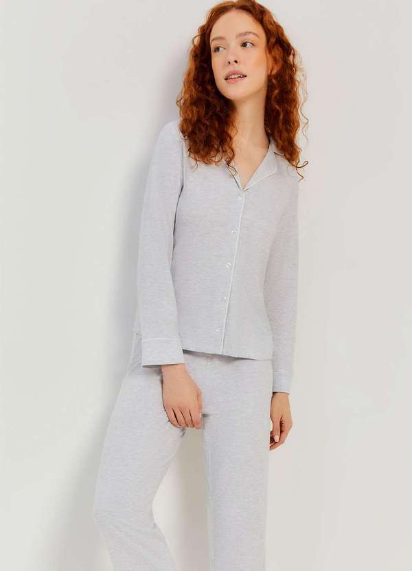 Hering - Pijama Longo Feminino com Botoes Cinza 5