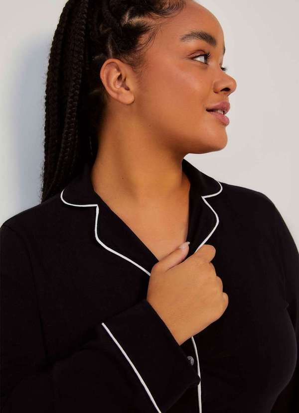 Hering - Pijama Longo Feminino com Botoes Preto 3