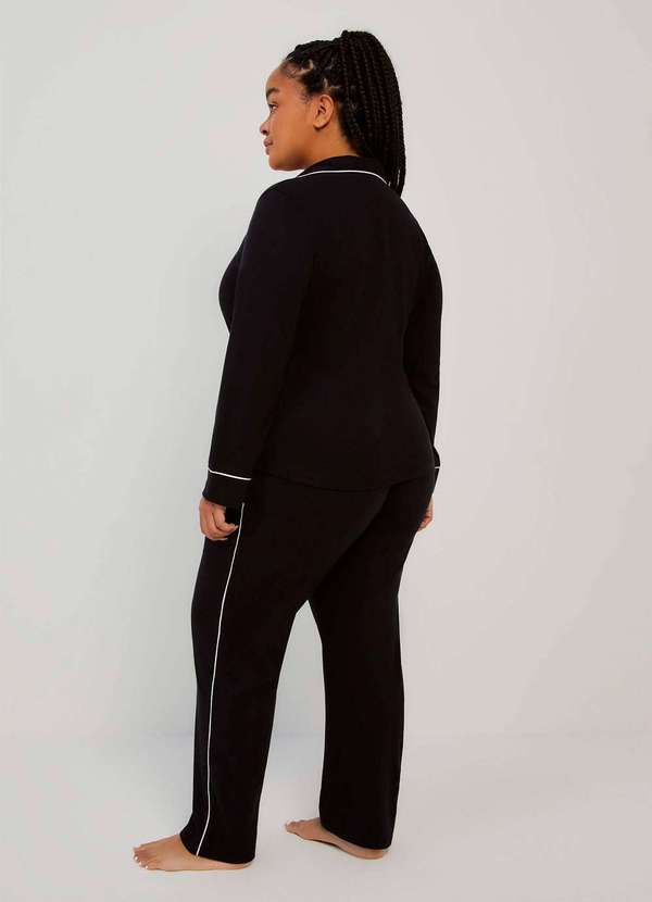 Hering - Pijama Longo Feminino com Botoes Preto 4