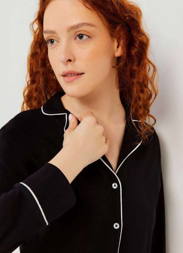 Hering - Pijama Longo Feminino com Botoes Preto 6