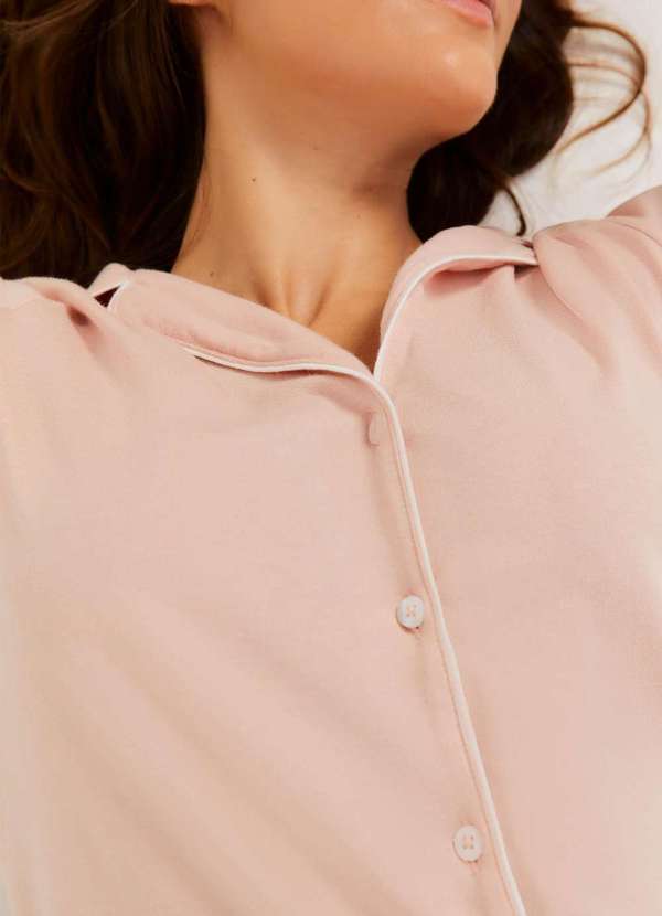 Hering - Pijama Longo Feminino com Botoes Rosa 4