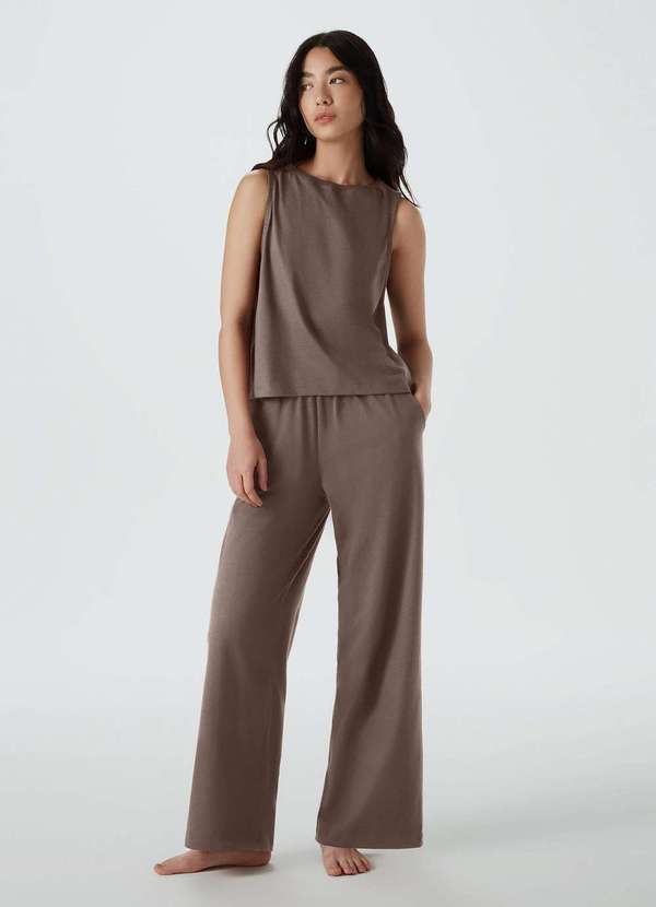 Hering - Pijama Longo Feminino com Regata Marrom