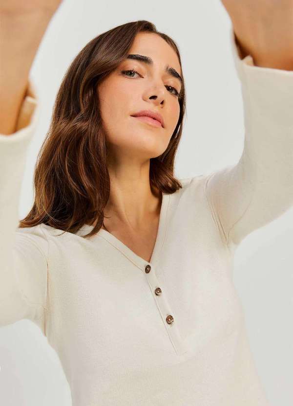 Hering - Pijama Longo Feminino Decote Henley Bege 2