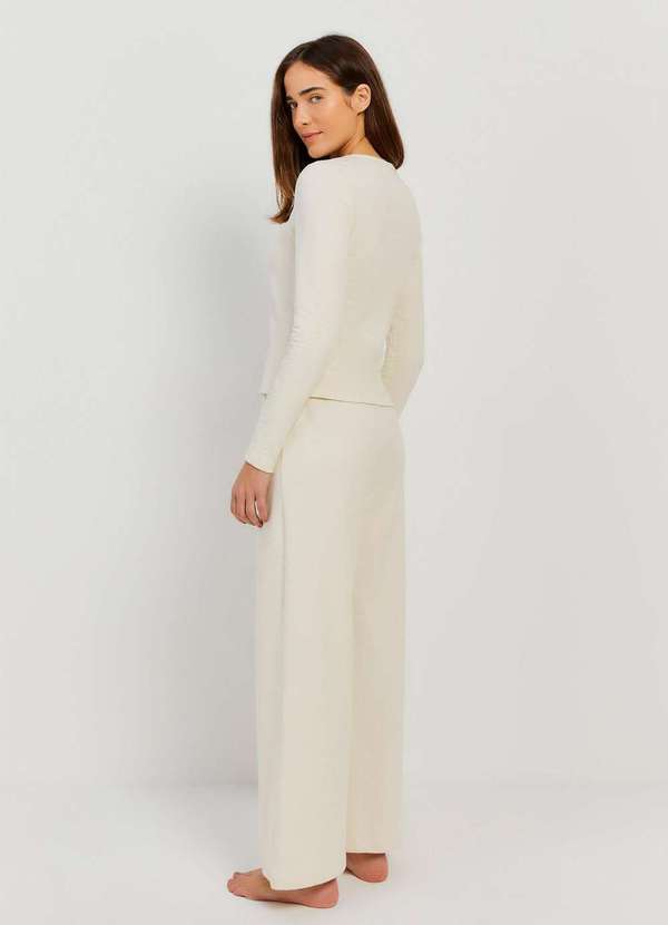 Hering - Pijama Longo Feminino Decote Henley Bege 3