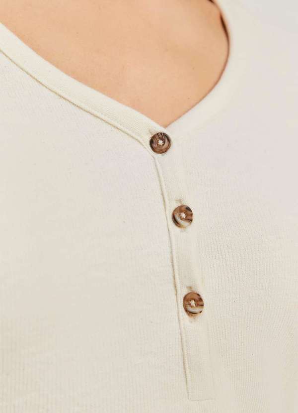 Hering - Pijama Longo Feminino Decote Henley Bege 5