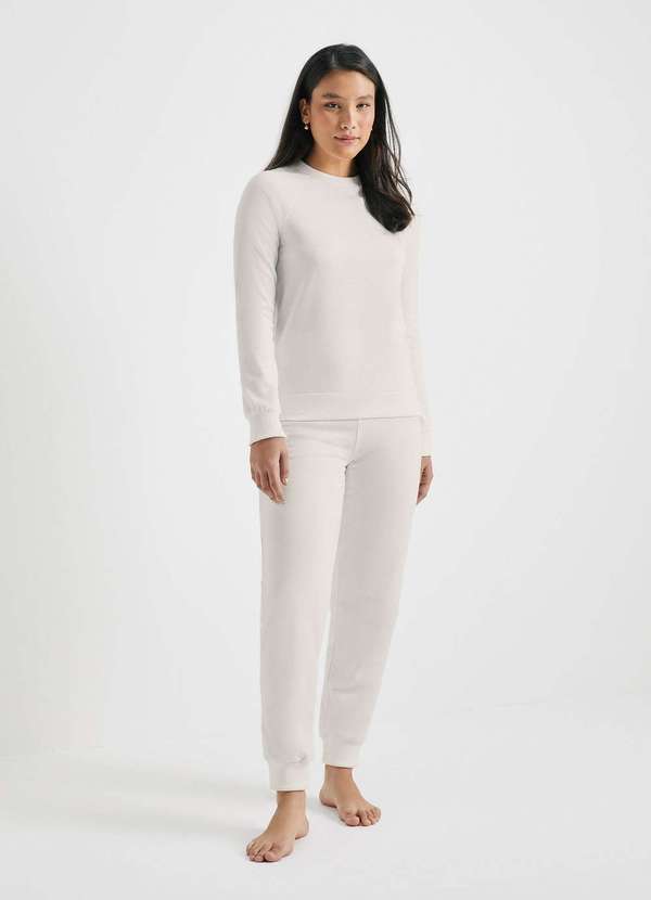 Hering - Pijama Longo Feminino em Moletinho Peluciado Branco