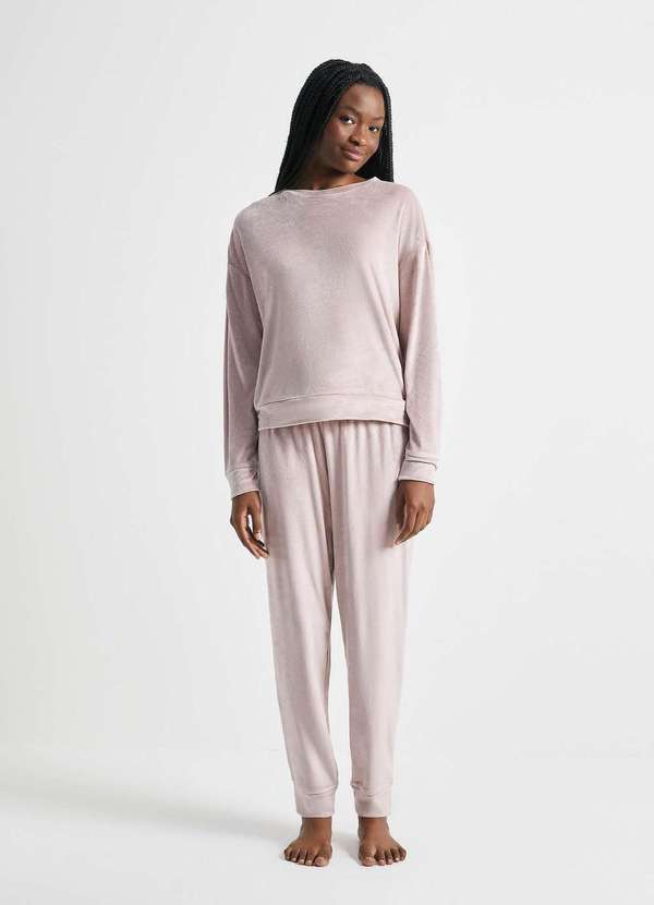 Hering - Pijama Longo Feminino em Plush Rosa