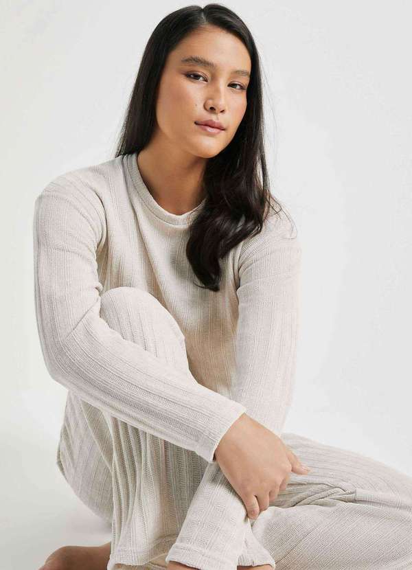 Hering - Pijama Longo Feminino em Trico Chenille Branco 2