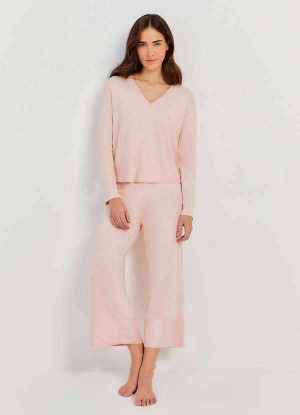 Hering - Pijama Longo Feminino em Viscose Rosa