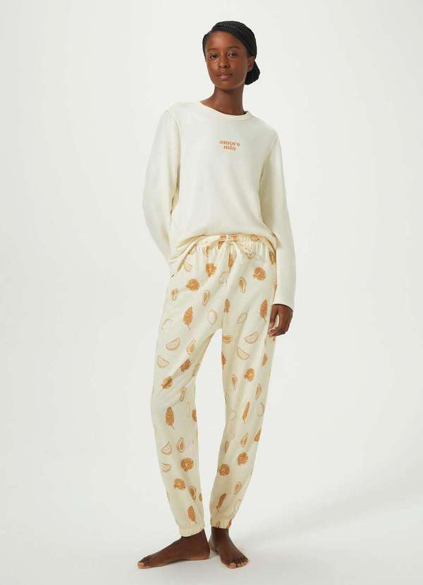Hering - Pijama Longo Feminino Estampado Branco 2