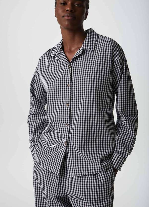 Hering - Pijama Longo Feminino Fio Tinto Xadrez Preto 2