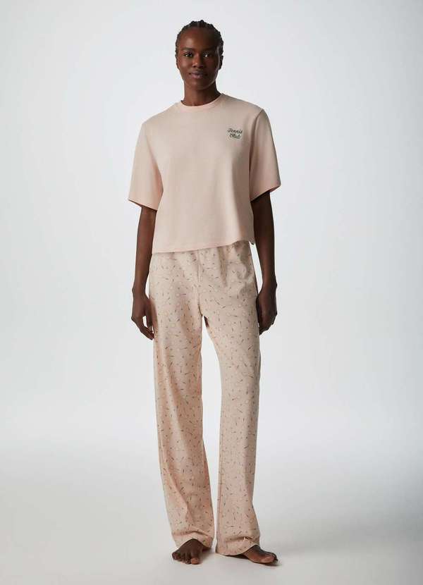 Hering - Pijama Longo Feminino Manga Curta Rosa