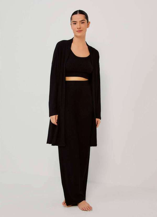 Hering - Robe Feminino em Trico Canelado Preto