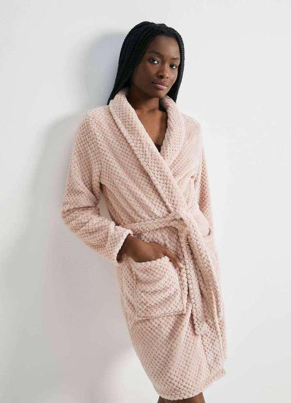 Hering - Roupao Feminino em Fleece Jacquard Rosa