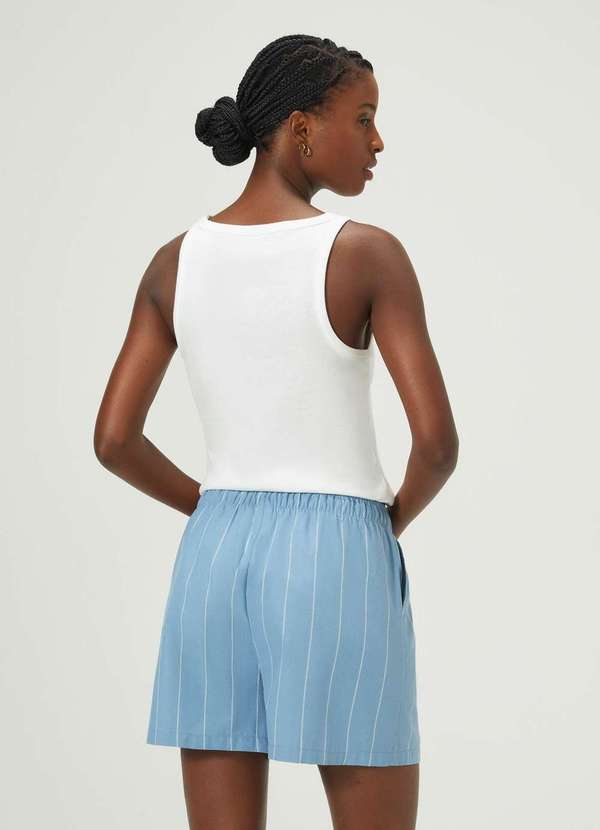 Hering - Shorts Feminino Listrado Cintura Alta Azul 3