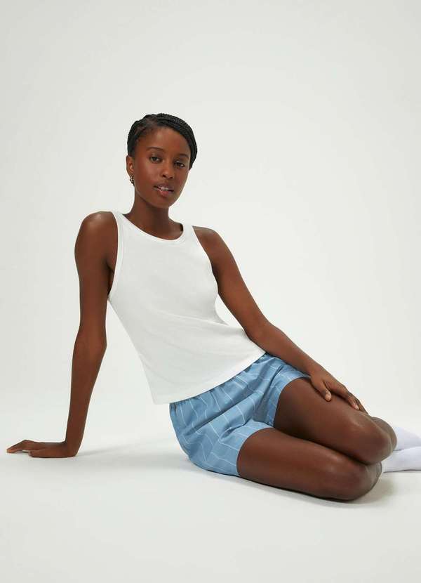 Hering - Shorts Feminino Listrado Cintura Alta Azul 4