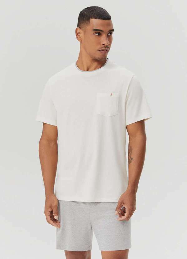 Hering - Pijama Curto Masculino com Bolso Branco