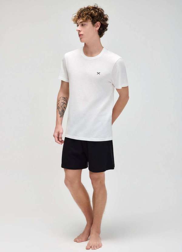 Hering - Pijama Curto Masculino com Bordado Branco