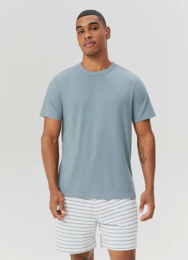 Hering - Pijama Curto Masculino com Shorts Listrado Azul 3