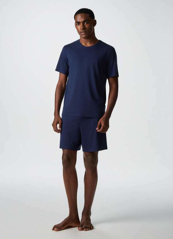 Hering - Pijama Curto Masculino Comfort em Algodao Pima Azul
