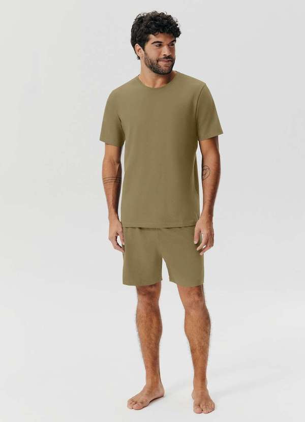 Hering - Pijama Curto Masculino Comfort em Algodao Pima Verde
