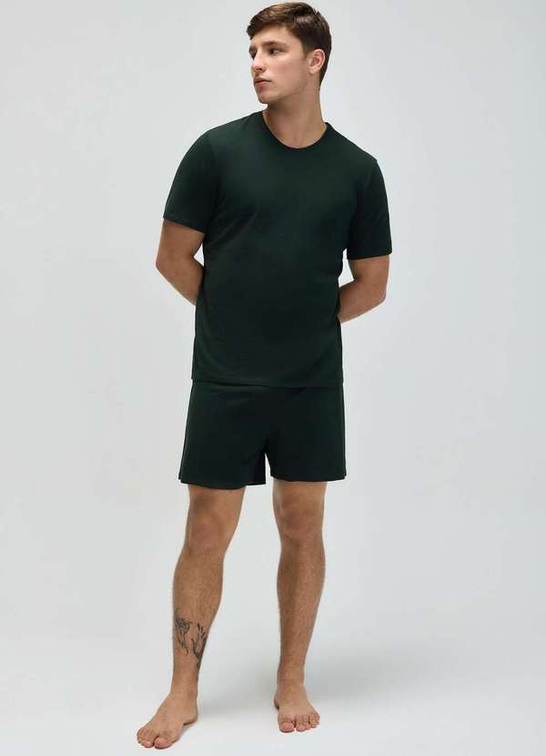Hering - Pijama Curto Masculino Comfort em Algodao Pima Verde