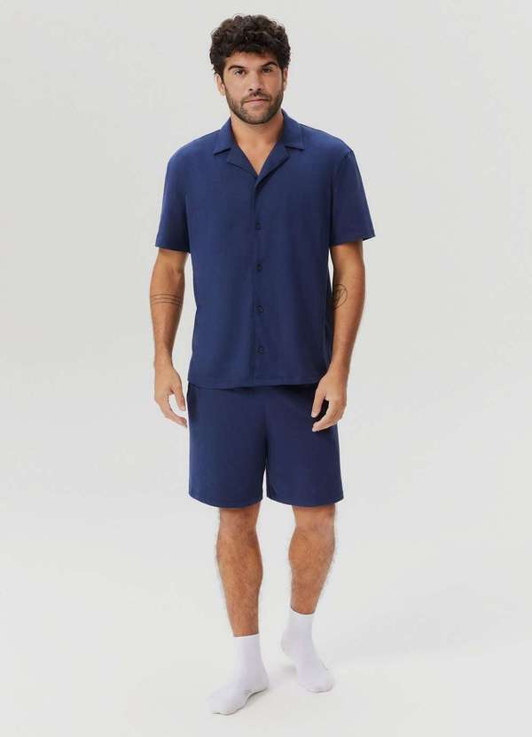 Hering - Pijama Curto Masculino Comfort Azul