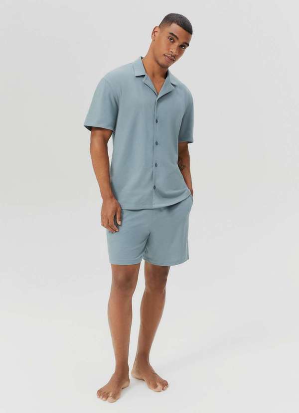 Hering - Pijama Curto Masculino Comfort Azul