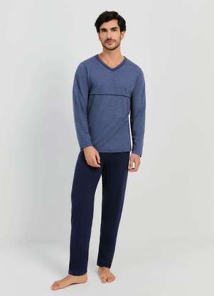 Hering - Pijama Masculino Longo com Decote V - HERING