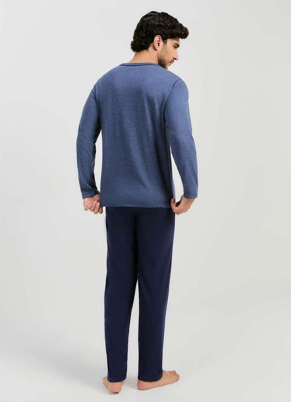 Hering - Pijama Masculino Longo com Decote V Azul 3