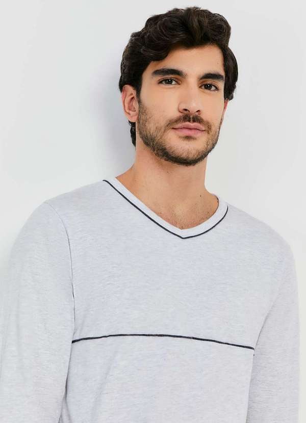 Hering - Pijama Masculino Longo com Decote V Cinza 2