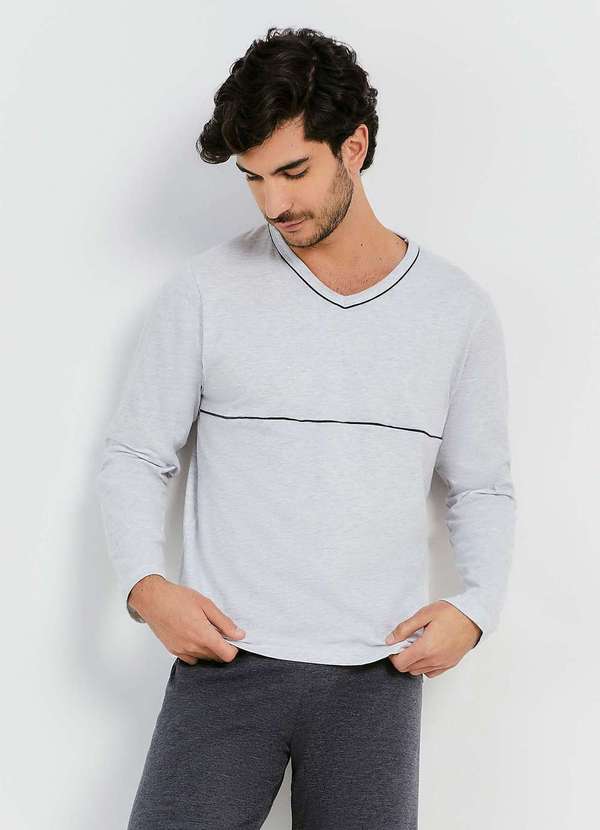 Hering - Pijama Masculino Longo com Decote V Cinza 3