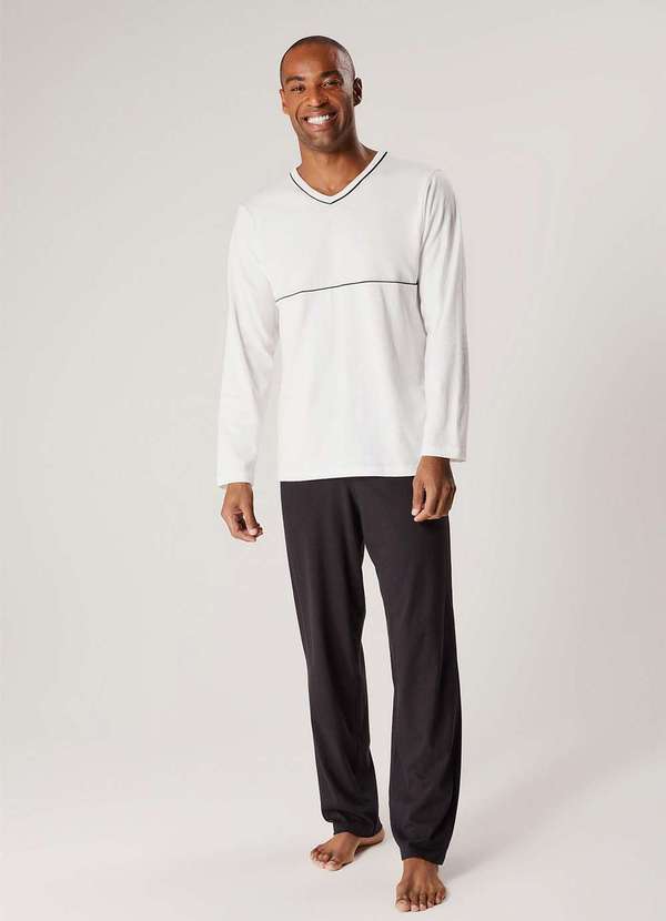 Hering - Pijama Masculino Longo com Decote V Preto