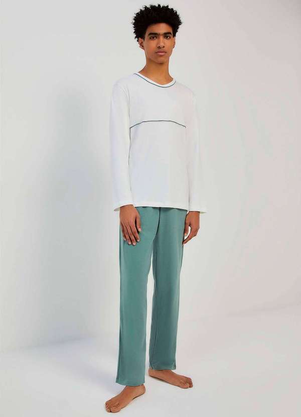 Hering - Pijama Masculino Longo com Decote V Verde