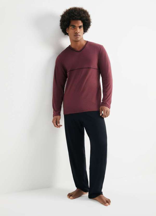 Hering - Pijama Masculino Longo com Decote V Vermelho
