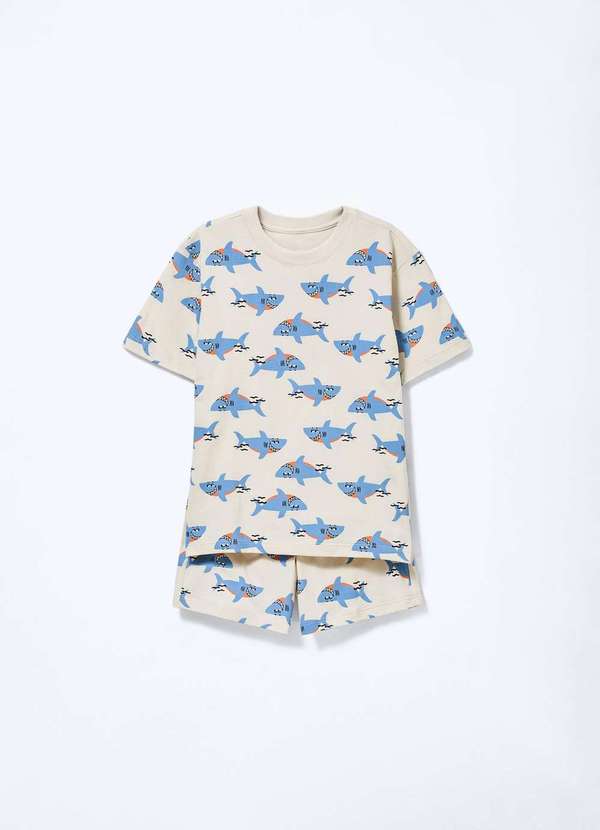 Hering - Pijama Curto Infantil Menino Box Estampado Branco