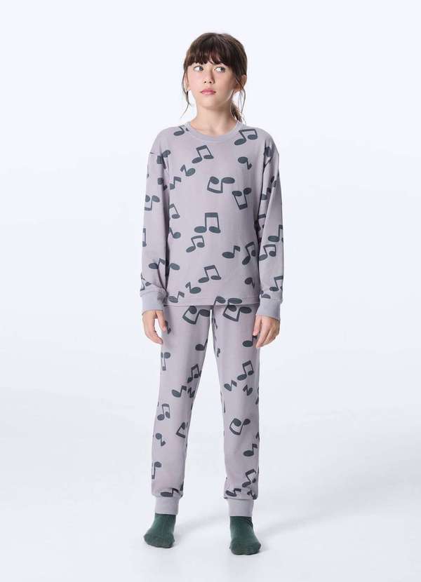 Hering - Pijama Infantil Decote Redondo Estampado Cinza
