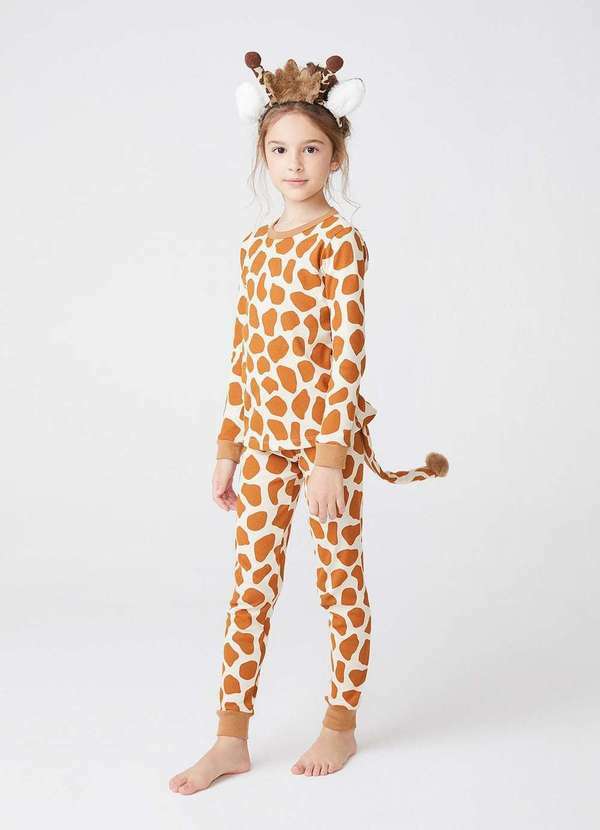 Hering - Pijama Longo Infantil Menina Fantasia Girafa Branco