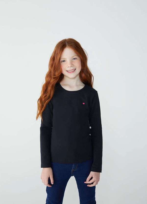 Hering Kids - Blusa Basica Infantil Menina Manga Longa com Patch Hering Kids... Preto 3
