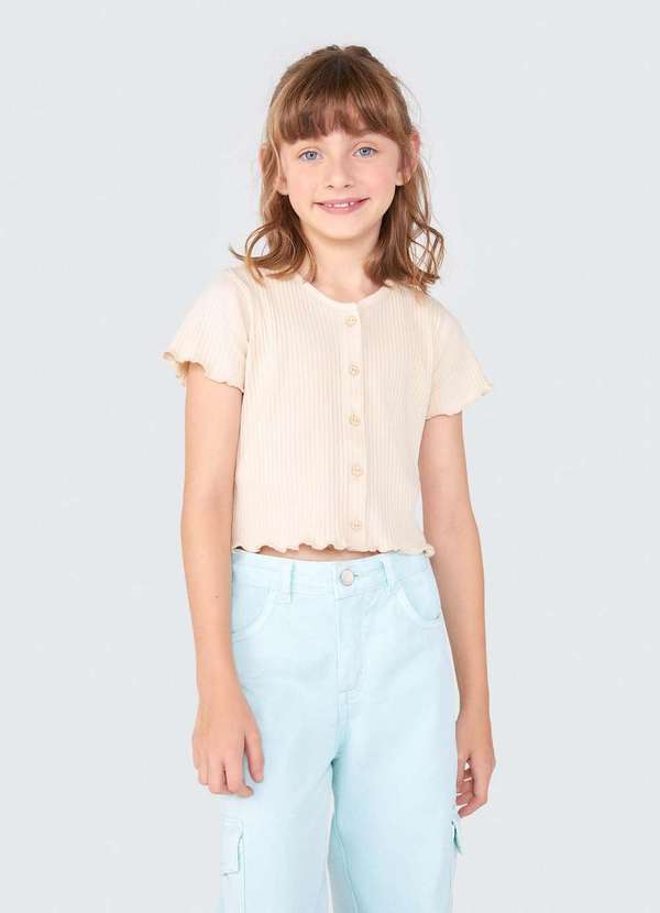 Hering - Blusa Cropped Infantil Menina com Botoes Florais Marrom