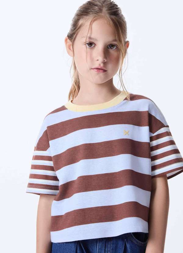 Hering - Blusa Infantil Menina Ampla Estampada Marrom