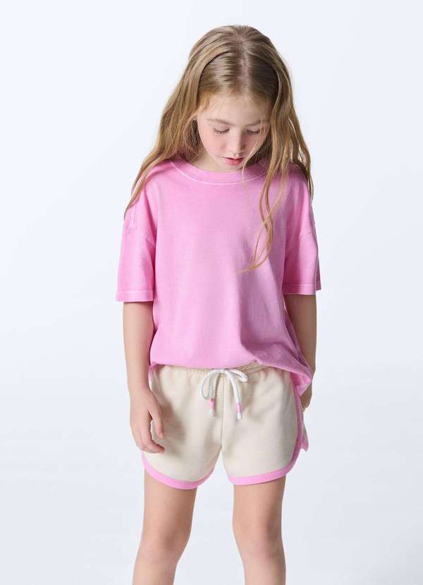 Hering - Blusa Infantil Menina Decote em Ribana Oversized Rosa