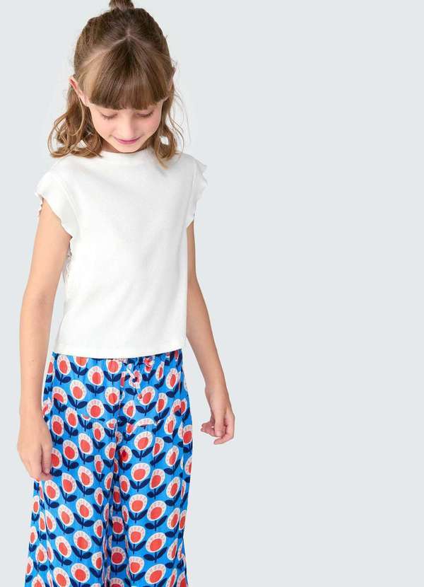 Hering - Blusa Infantil Menina em Ribana com Babados Branco