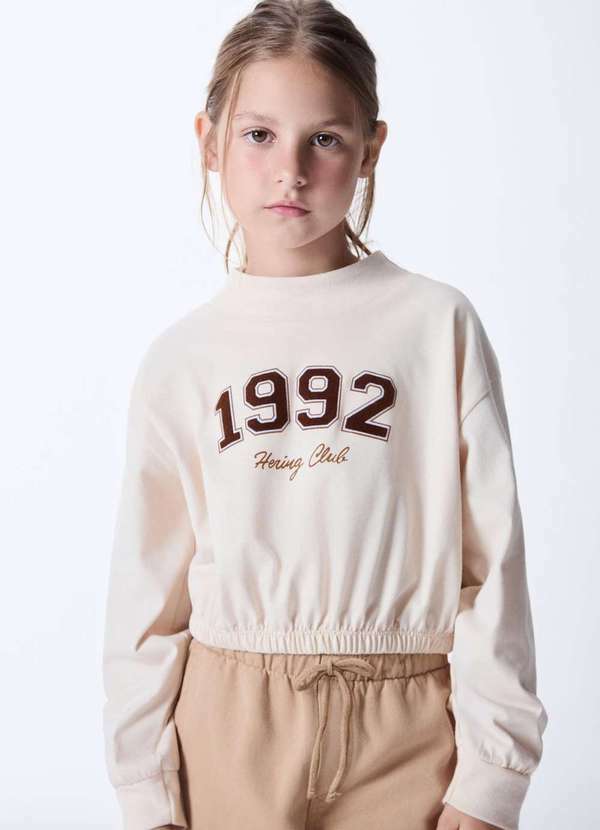 Hering - Blusa Infantil Menina Gola Alta Estampada Nude