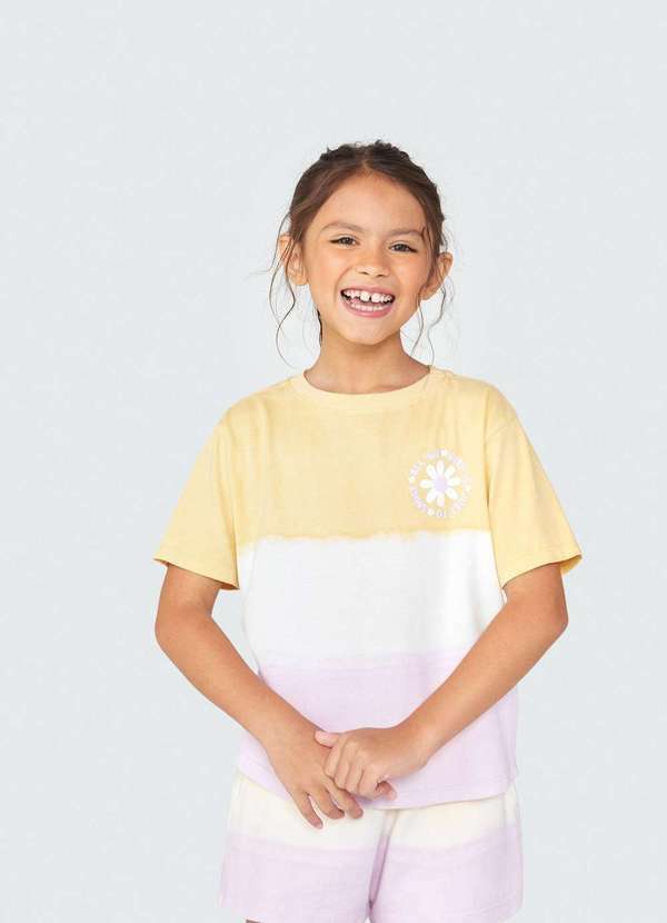Hering - Blusa Infantil Menina Manga Curta Dip Dye Amarelo