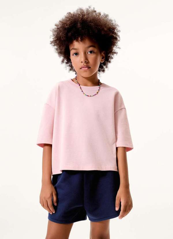 Hering - Blusa Infantil Menina Oversized em Malha Binada Rosa